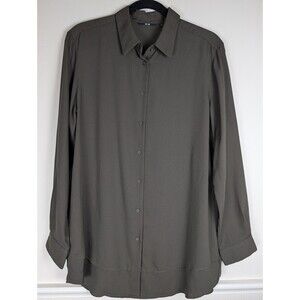 Uniqlo Top Collared Shirt Women Size Large Color Olive Long Sleeve Preppy